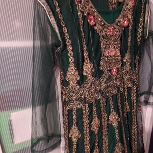 Dark Green Pakistani Anarkali dress w/o pants